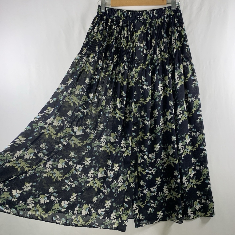 VTG 90s Floral Sheer Chiffon Button Front Maxi Skirt Size M Cottage Soft Grunge